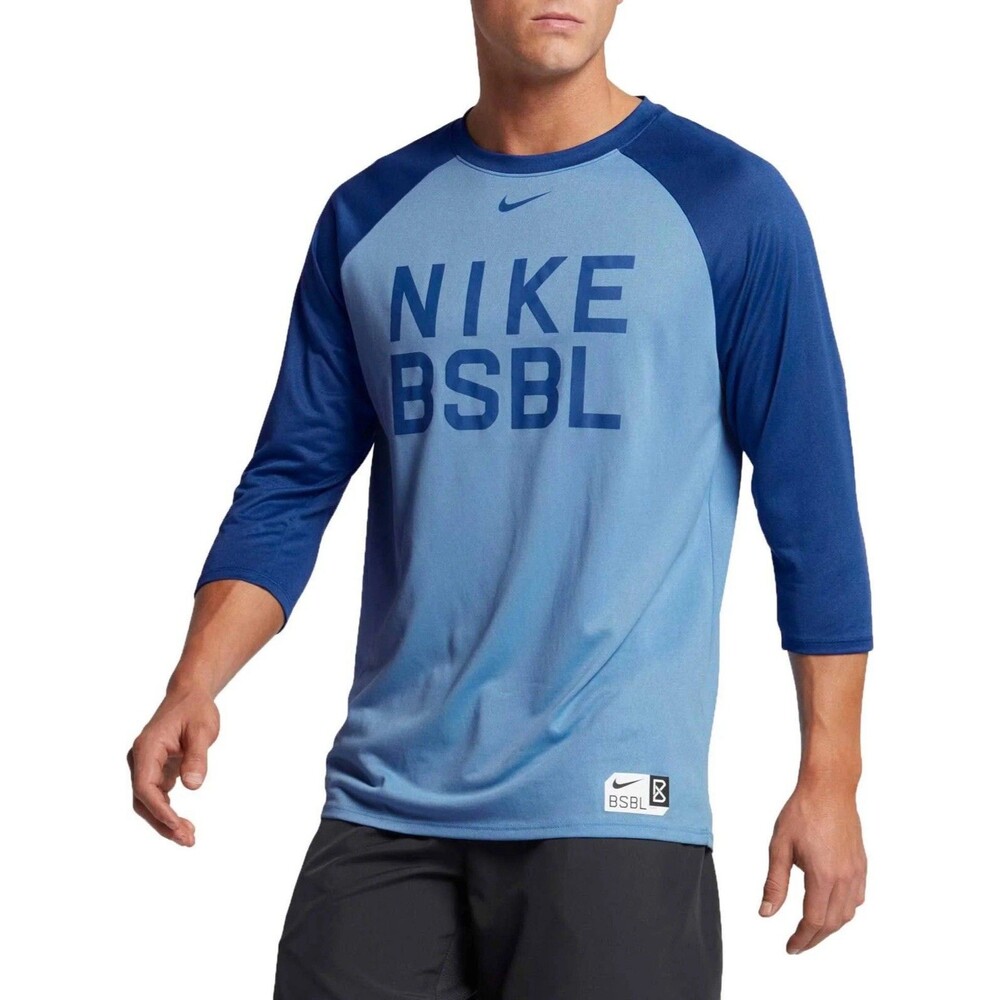 Nike Baseball Raglan 3/4 Sleeve T Shirt Mens L Blue Dr Fit